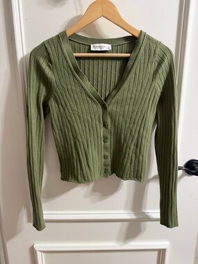 Abercrombie & Fitch Olive Green Ribbed Button-Up Cardigan
